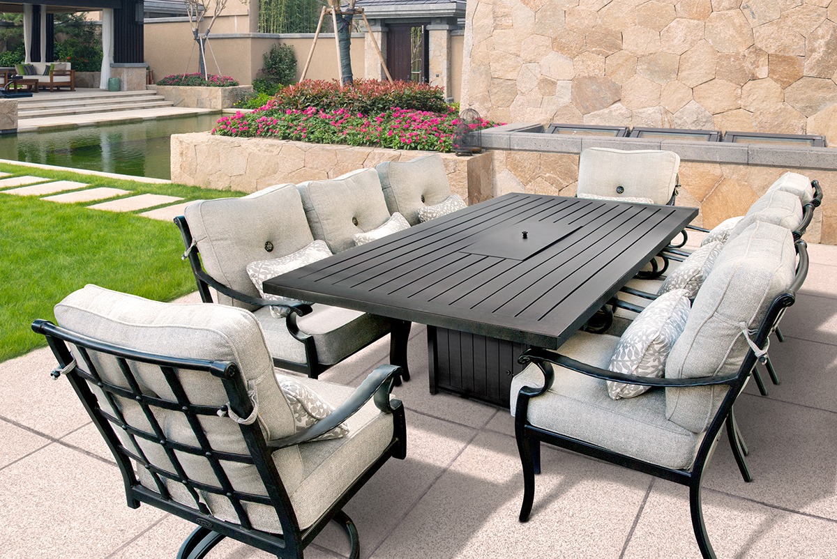 elegant furniture in the patio outside building