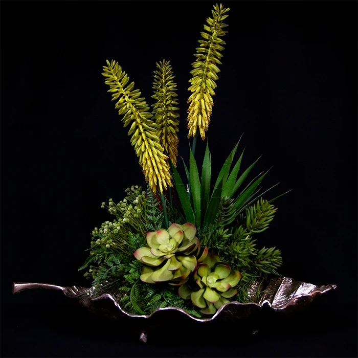 Plant Arrangement in Silver Leaf Bowl