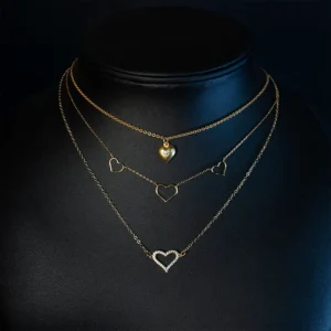 Gold Chain Necklace with Hearts Stack