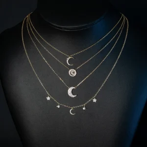 Gold Chain Necklace with Moons Stack