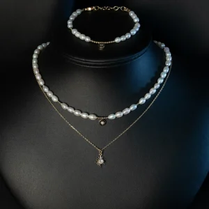Gold Chain Necklace with Pearls Stack
